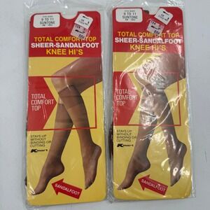 Vintage Kmart Sandalfoot Knee Hi Sheer Total Comfort Top Pantyhose 9-11 2‎ Pairs